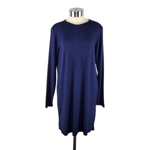 Everyday Basic Casual Pullover Jersey Knit Long Sleeve Dress Women's 6 Navy Blue